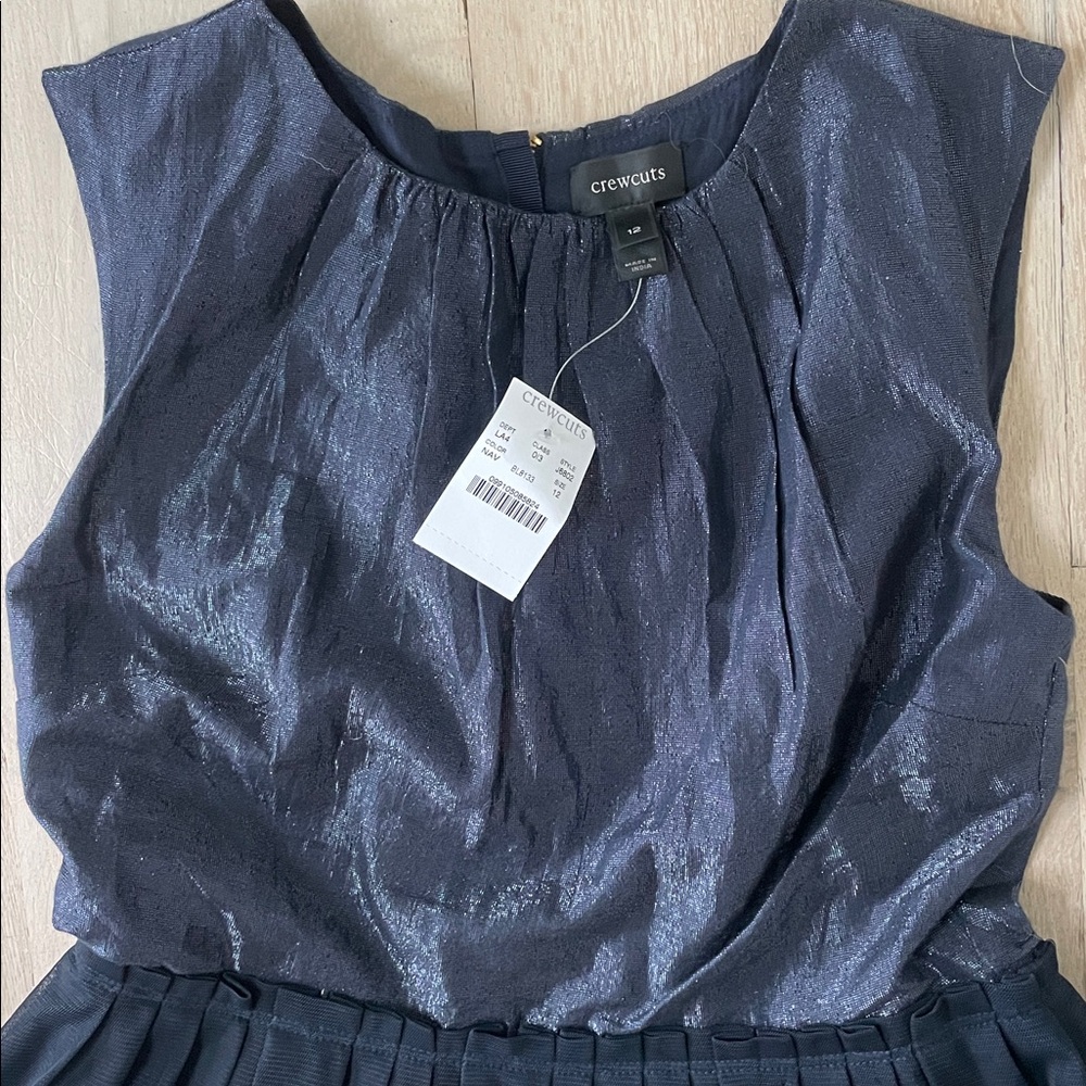 NWT J.Crew Crewcuts Metallic and Tulle Navy Party Dress - Picture 3 of 7